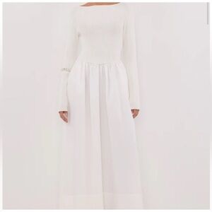 DISSH ABIGAIL WHITE HYBRID LONG SLEEVE MIDI DRESS